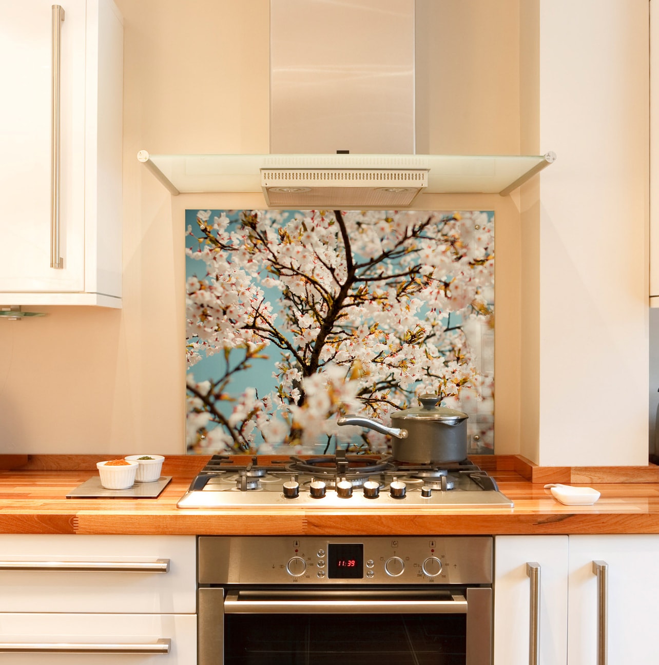 Glass Splashback Kitchen Tile Cooker Panel ANY SIZE Cherry Blossom Flower 0381